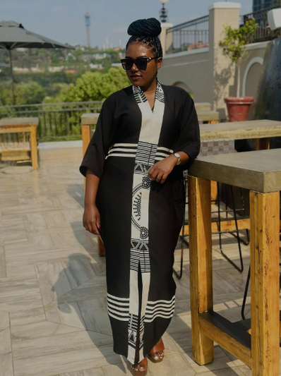 Loose Fit Long Dress with Geometric Print