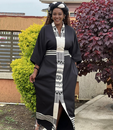 Loose Fit Long Dress with Geometric Print