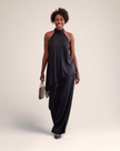 Women's halter neck asymmetrical top and wide leg pants two piece set - view 3