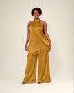 Women's halter neck asymmetrical top and wide leg pants two piece set - view 2