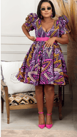 Puff Sleeve V-Neck Printed Dress