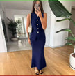 Fashionable and Elegant Knitted Sleeveless Cardigan and Long Skirt Two-Piece Set