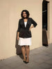 Women's slim-fit blazer, black with notched lapels and three-quarter sleeves