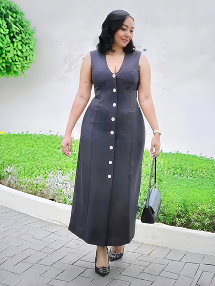 Women's Elegant V-Neck Button Dress