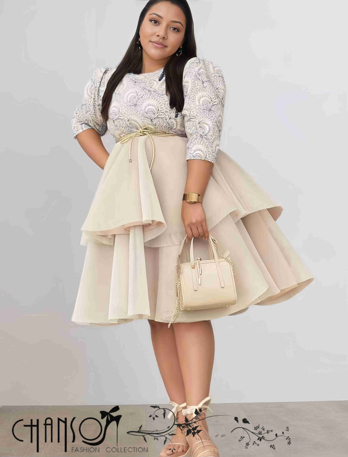 Elegant Layered Puff Sleeve Dress Chic Casual Style