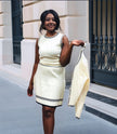 Women's Knit Jacket and High-Waist Skirt 3PS with Geometric Patterns and Contrast Trim