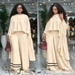 Women's solid flowy cape sleeve wide leg two piece coordinating set in multiple color options - view 2