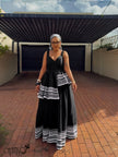 Sleeveless Maxi Dress Layered Hem Geometric Stripe Pattern Formal Occasion Wear