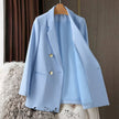 Women's double-breasted gold button blazer available in light blue and beige, sizes M-3XL from FashionPrice South Africa - view 2