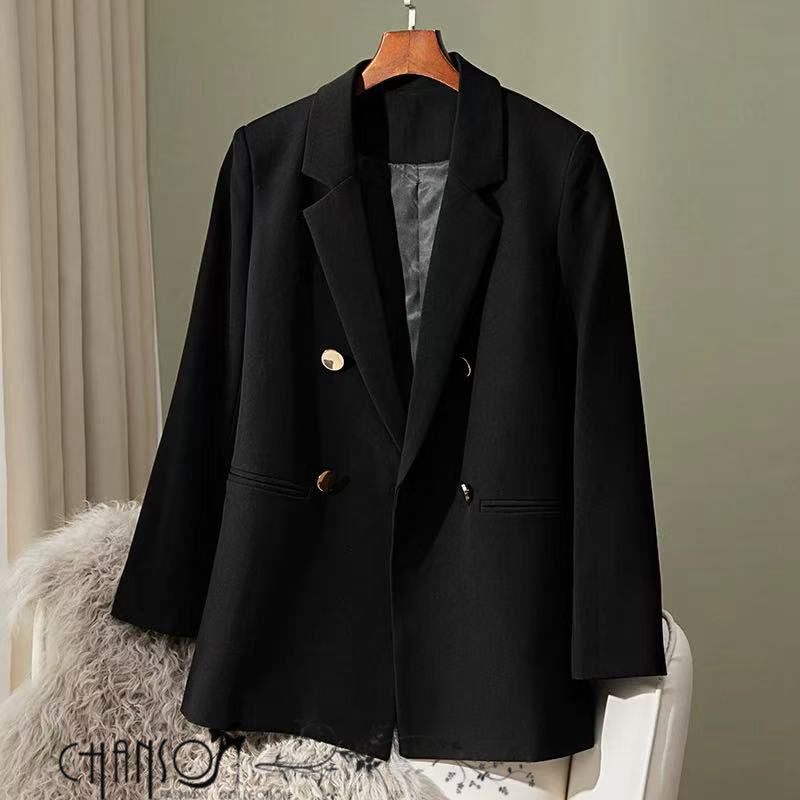 Women's double-breasted gold button blazer available in light blue and beige, sizes M-3XL from FashionPrice South Africa - view 4