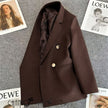 Women's double-breasted gold button blazer available in light blue and beige, sizes M-3XL from FashionPrice South Africa - view 1