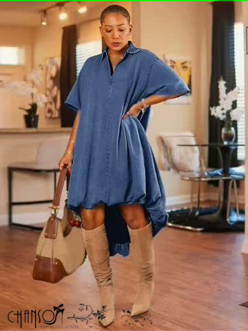 Blue oversized high low women's plus size shirt dress - view 2