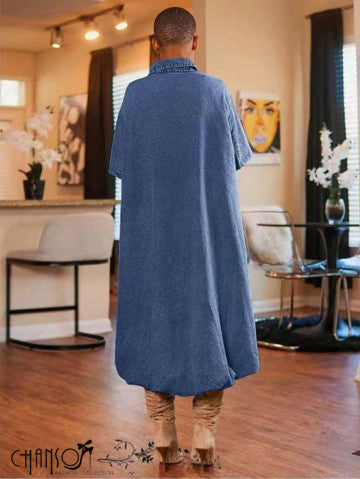 Blue oversized high low women's plus size shirt dress - view 1