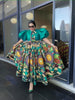 frican-Inspired Geometric Print Puff Sleeve Dress  Flared Skirt