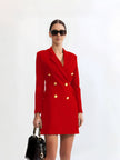 Women's  Double-Breasted Blazer Dress with Gold Button Embellishments and Slim Fit Long Sleeve Design