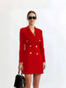 Women's  Double-Breasted Blazer Dress with Gold Button Embellishments and Slim Fit Long Sleeve Design