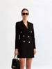 Women's  Double-Breasted Blazer Dress with Gold Button Embellishments and Slim Fit Long Sleeve Design