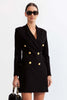Women's  Double-Breasted Blazer Dress with Gold Button Embellishments and Slim Fit Long Sleeve Design