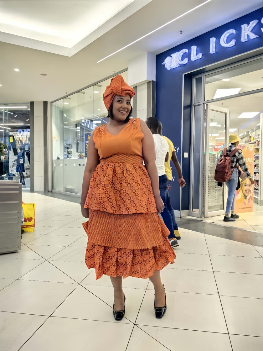 Traditional Patterned  Dress with Headwrap