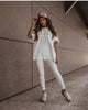 Modern Casual Style Short-Sleeved Crew-Neck Printed Top & Fitted Full-Length Leggings