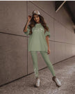 Pale-green printed short-sleeve top and matching leggings set with script logo