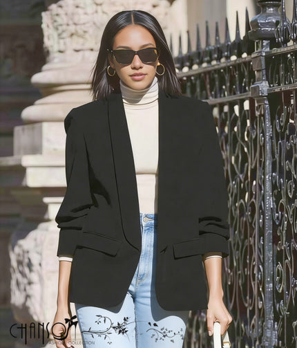 Black blazer jacket with notched lapel and patch pockets