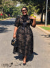 Women's floral print puff sleeve bow neck midi dress - view 1