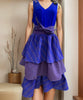 Blue layered midi dress with V-neck and tied waist, patterned African print