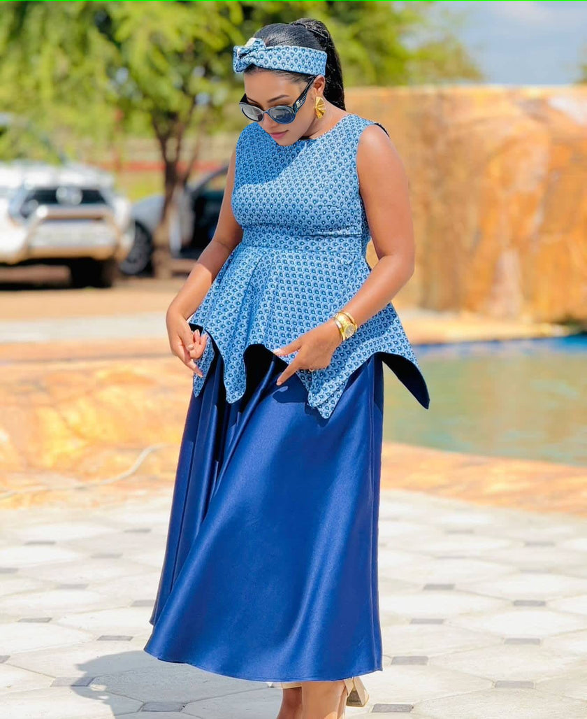 Elegant Ethnic Peplum Maxi Dress with Geometric Waist Detail