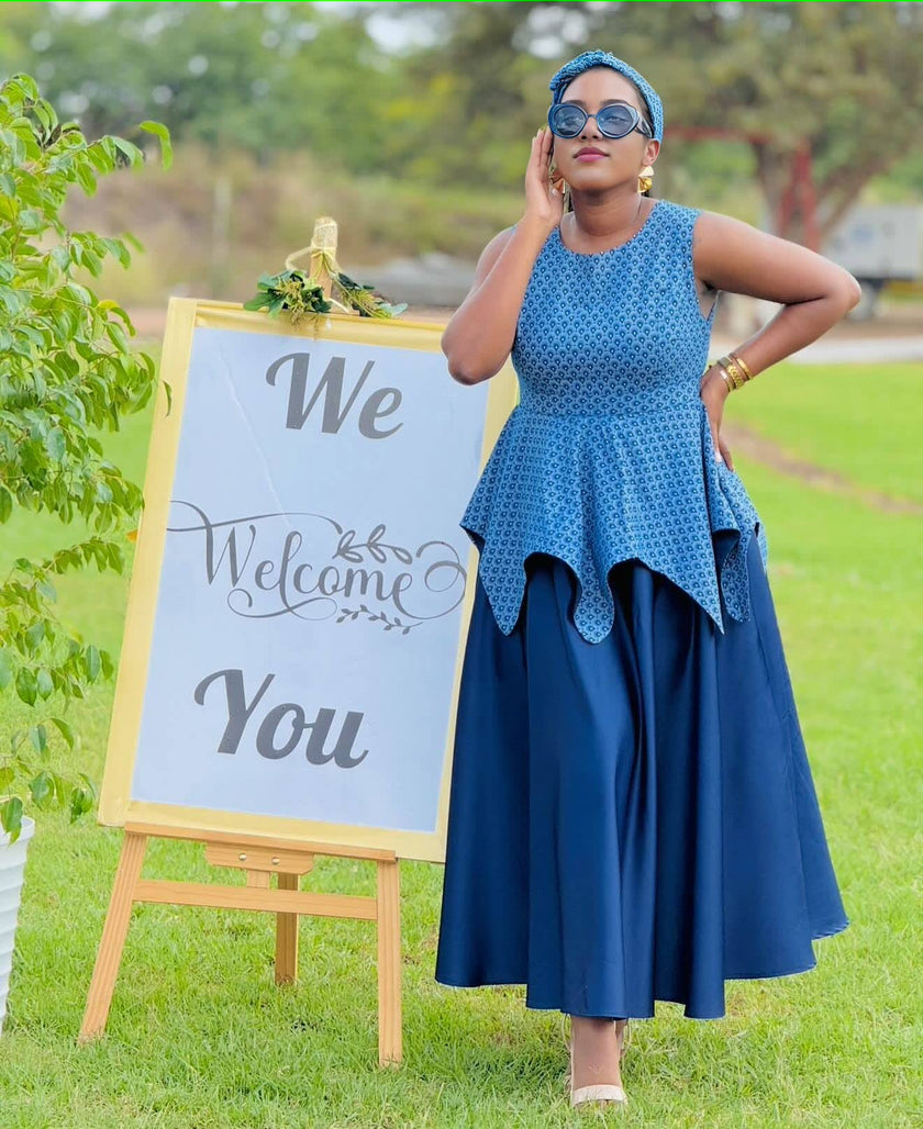 Elegant Ethnic Peplum Maxi Dress with Geometric Waist Detail