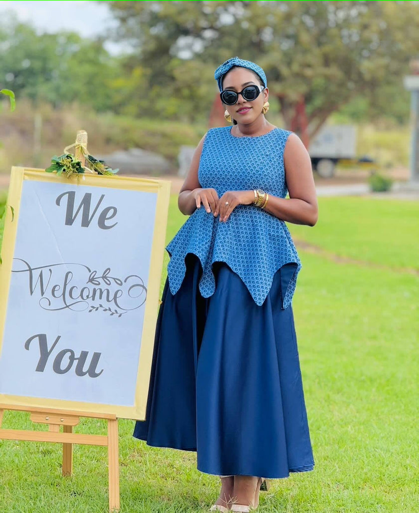 Elegant Ethnic Peplum Maxi Dress with Geometric Waist Detail