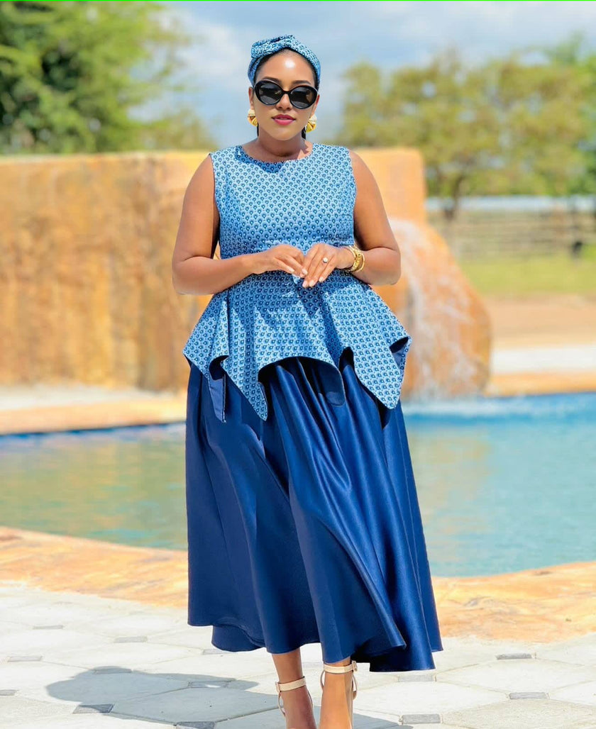 Elegant Ethnic Peplum Maxi Dress with Geometric Waist Detail