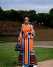 Vibrant striped orange African traditional maxi dress for women