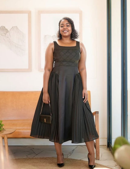 Elegant Quilted Midi Dress Square Neck Chic Casual