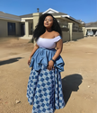 White Top and Geometric Pattern Long Skirt Twin Set