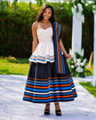 Strapless striped peplum midi women's dress from FashionPrice South Africa