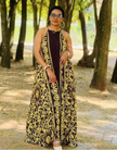 Sleeveless Fitted Bodice Floor-Length Dress with Symmetrical Circular Pattern Design