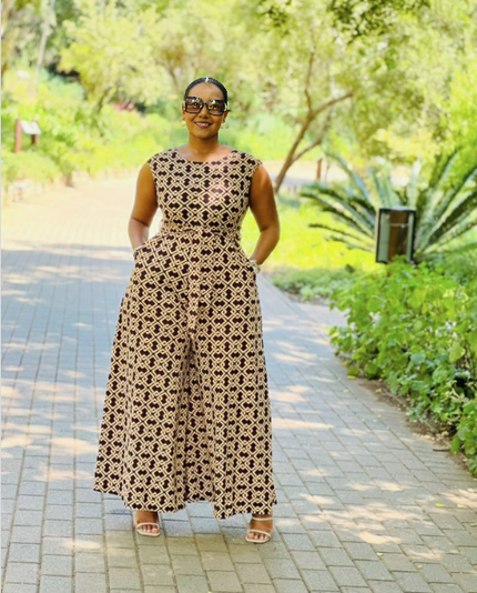 Sleeveless Geometric Pattern Wide-Leg Jumpsuit