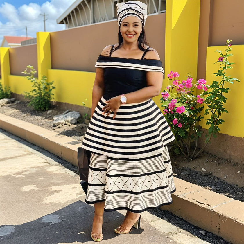 Ethnic Patchwork Geometric Pattern Tiered Dress