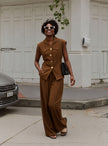 Women's plus size tailored matching two piece set in navy and brown - view 2