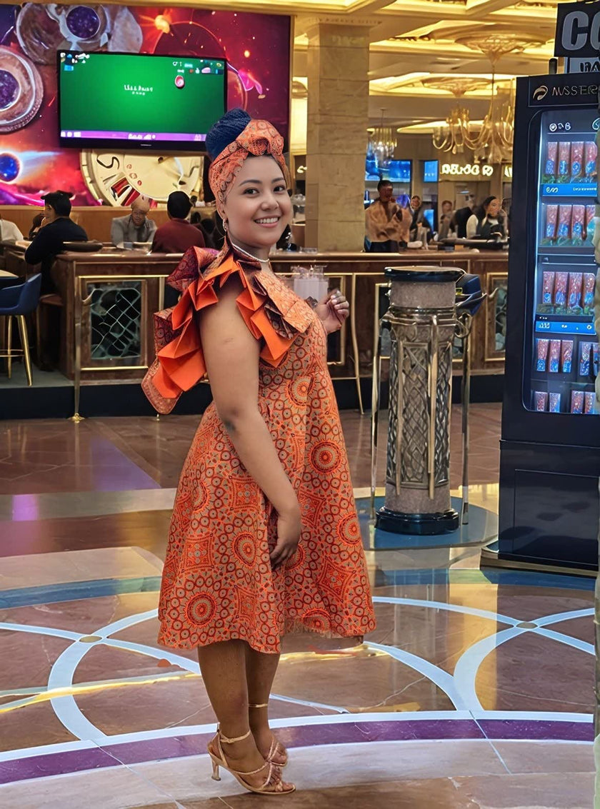 Single-shoulder design Ruffled details Traditional Dress