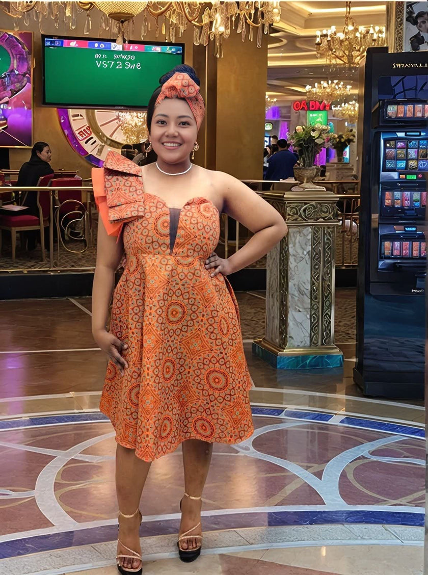 Single-shoulder design Ruffled details Traditional Dress