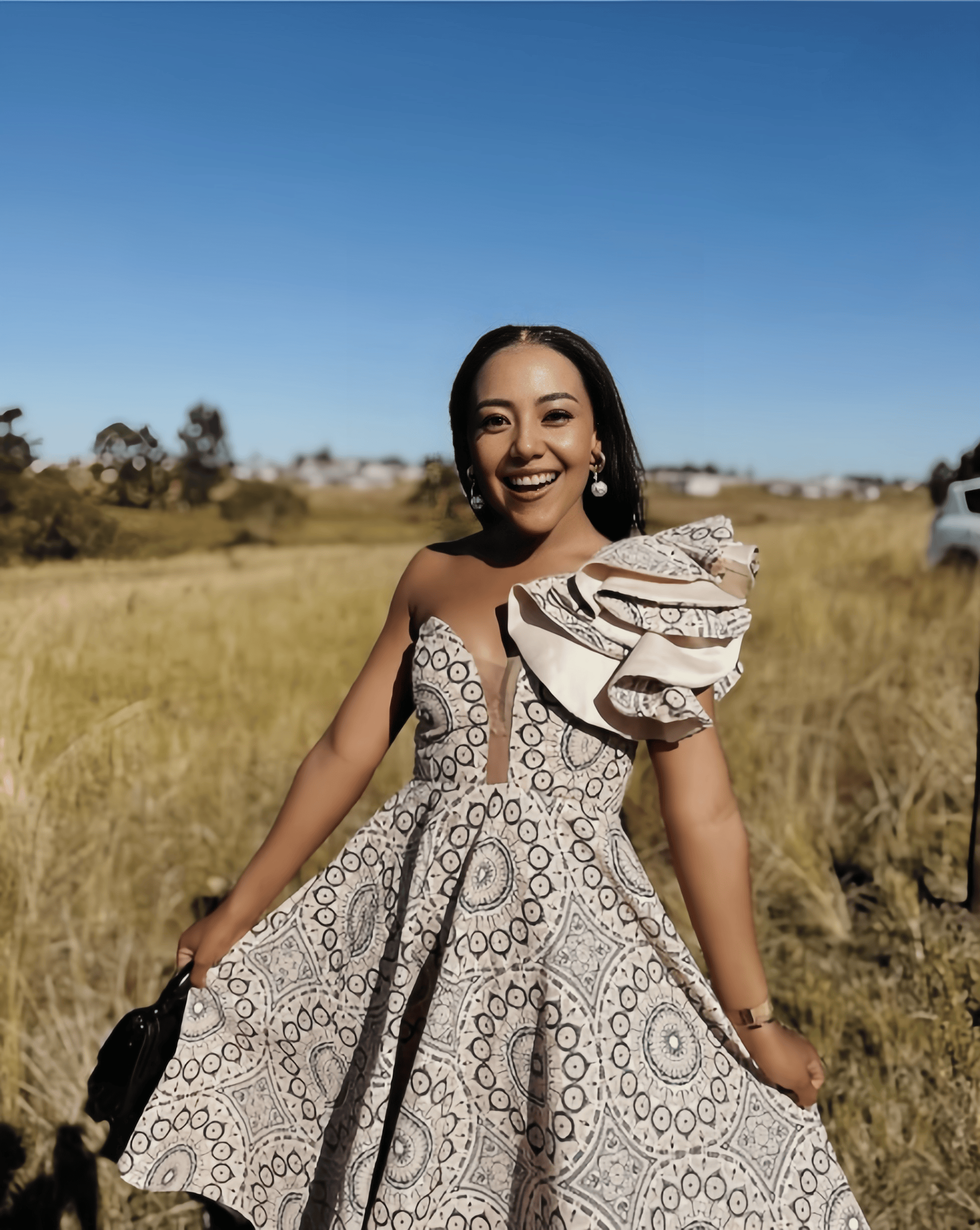 Ruffle One Shoulder Dress  African Print