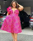 Ruffle One Shoulder Dress  African Print
