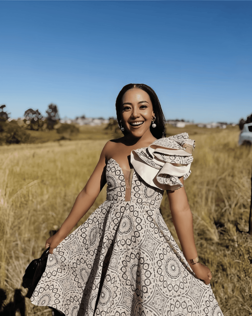Ruffle One Shoulder Dress  African Print