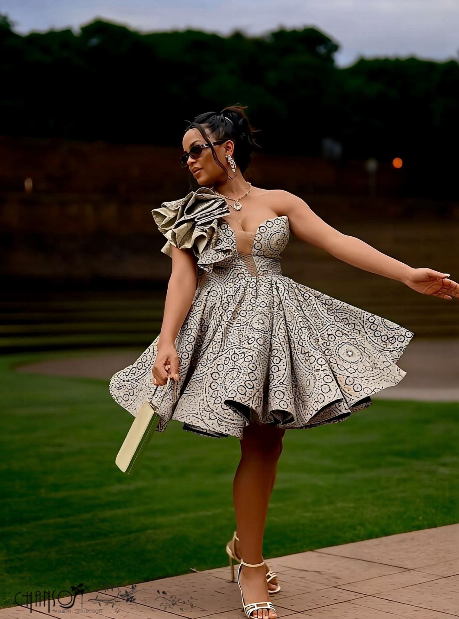 Ruffle One Shoulder Dress  African Print