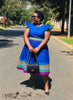 Women's plus size ruffled sleeve flared midi dress with colourful striped trim - view 1