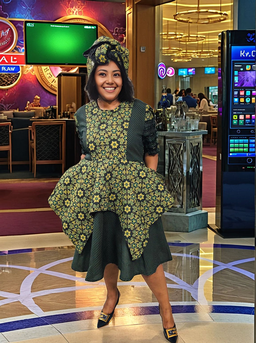 Vintage Chinese-Inspired Loose Dress with Stand Collar & Frog Button Detail, Layered Hem Elegance