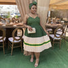 Ethnic-Inspired Pleated Panel Dress with Thin Straps and Hemline Stripe Detail