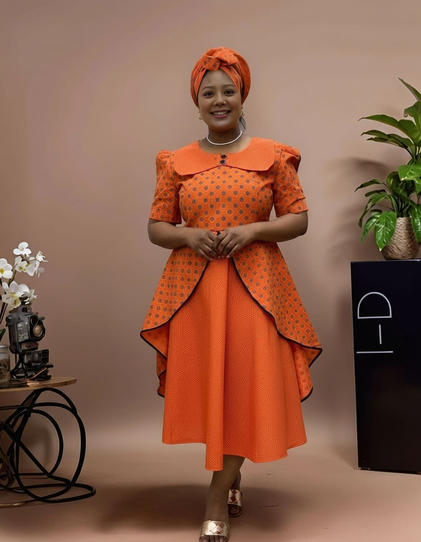 Women's Traditional Style Dress｜Puff Sleeves + Flared Hem